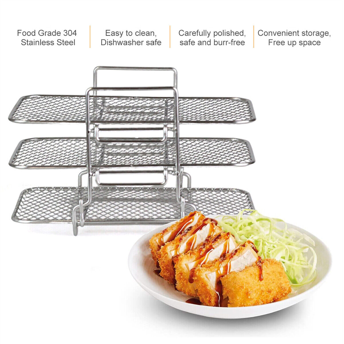 Stainless Steel 3 Layers Air Fryer Rack for Ninja Dual Air Fryer DZ201/DZ401