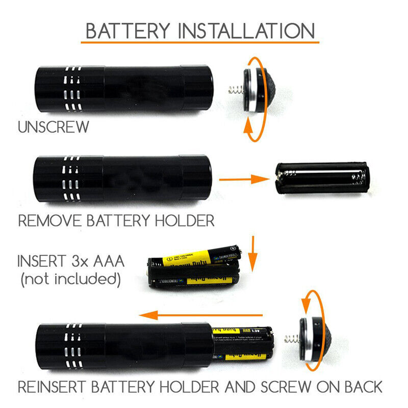 Black Mini Aluminum UV ULTRA VIOLET 9 LED FLASHLIGHT Torch Light Lamp