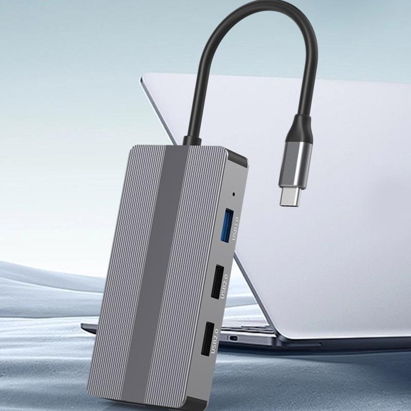 8 in 1 Type C Dock Station to HDMI+VGA TF/SD Reader PD USB3.0 Hub for PC Laptop
