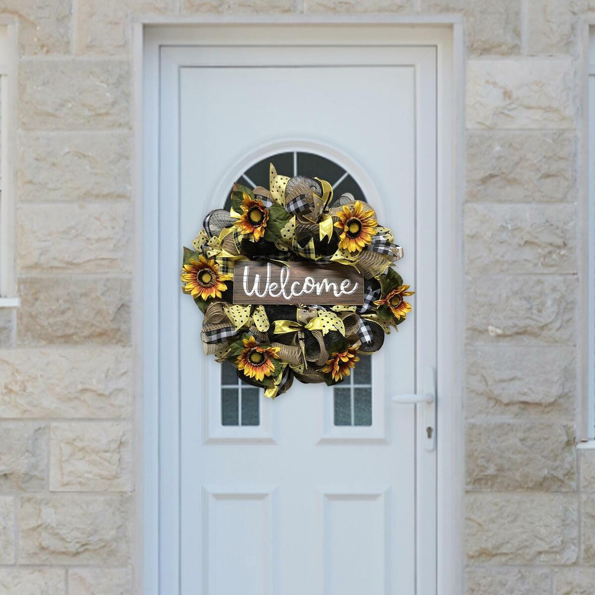 13.78inch Sunflowers Wreath Floral Wreath for Festival Celebration Wedding
