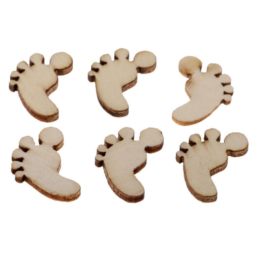 100pcs Wooden Wood Pieces Footprint Cutout Craft Embellishments