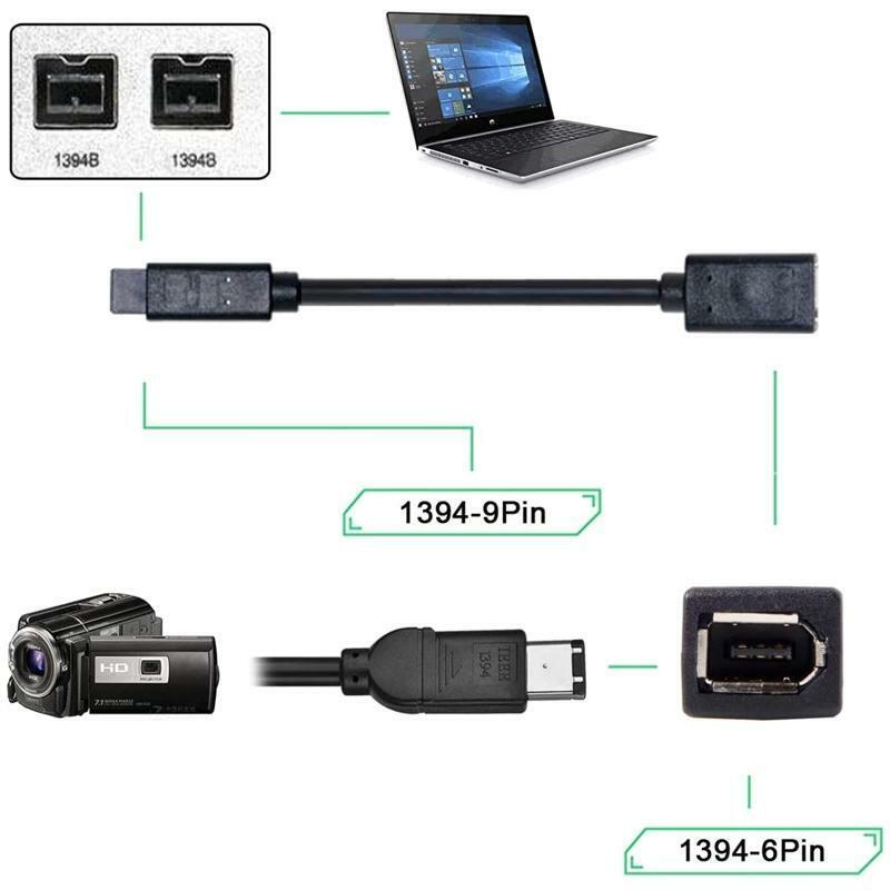 20cm Length IEEE 1394 6Pin Female to 1394b 9Pin Male Firewire Camera Converter
