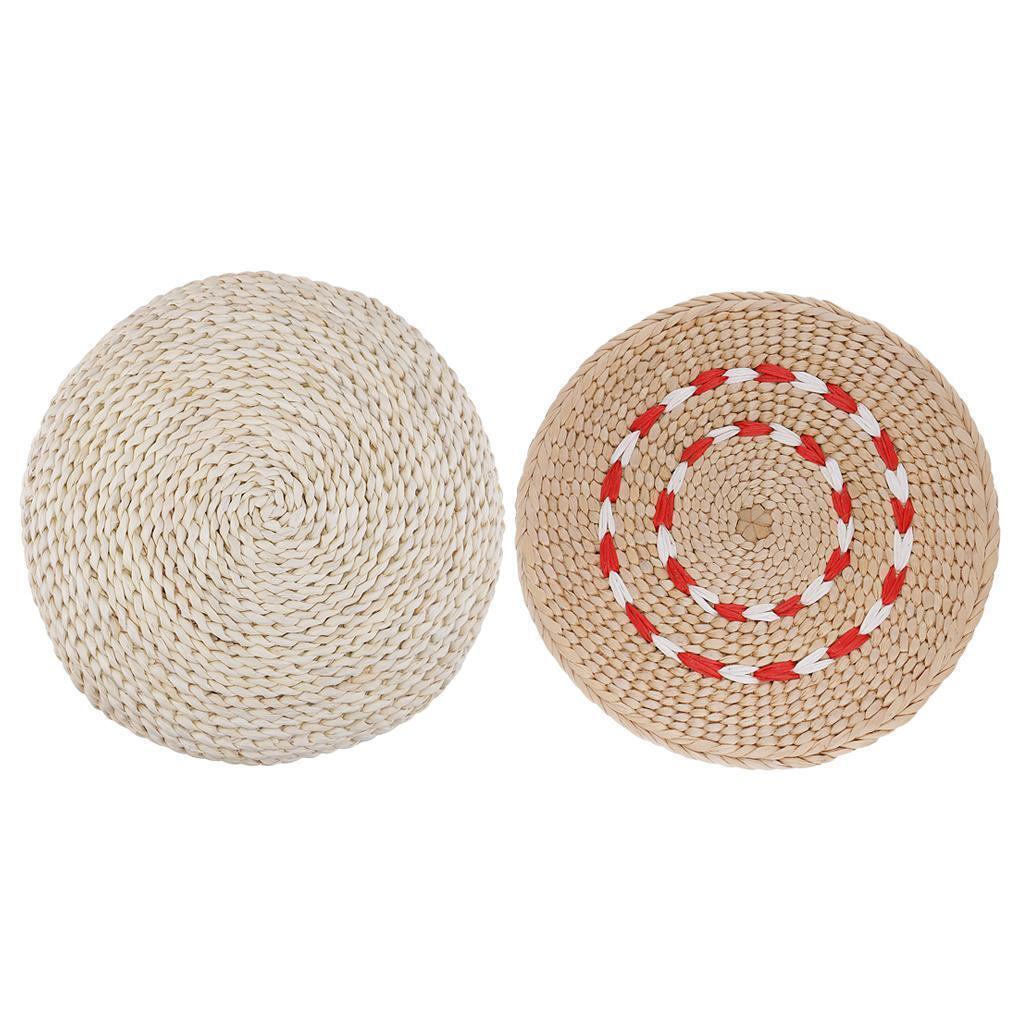 2pc Natural Straw Round Pouf Tatami Cushion Meditation Yoga Mat Zafu Cushion