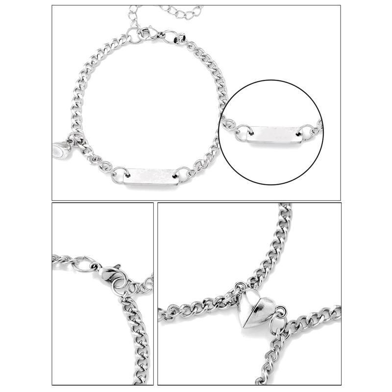 2pcs Niche Heart Magnet Attract Couple Bracelets Love Charm Bracelets Jewelry
