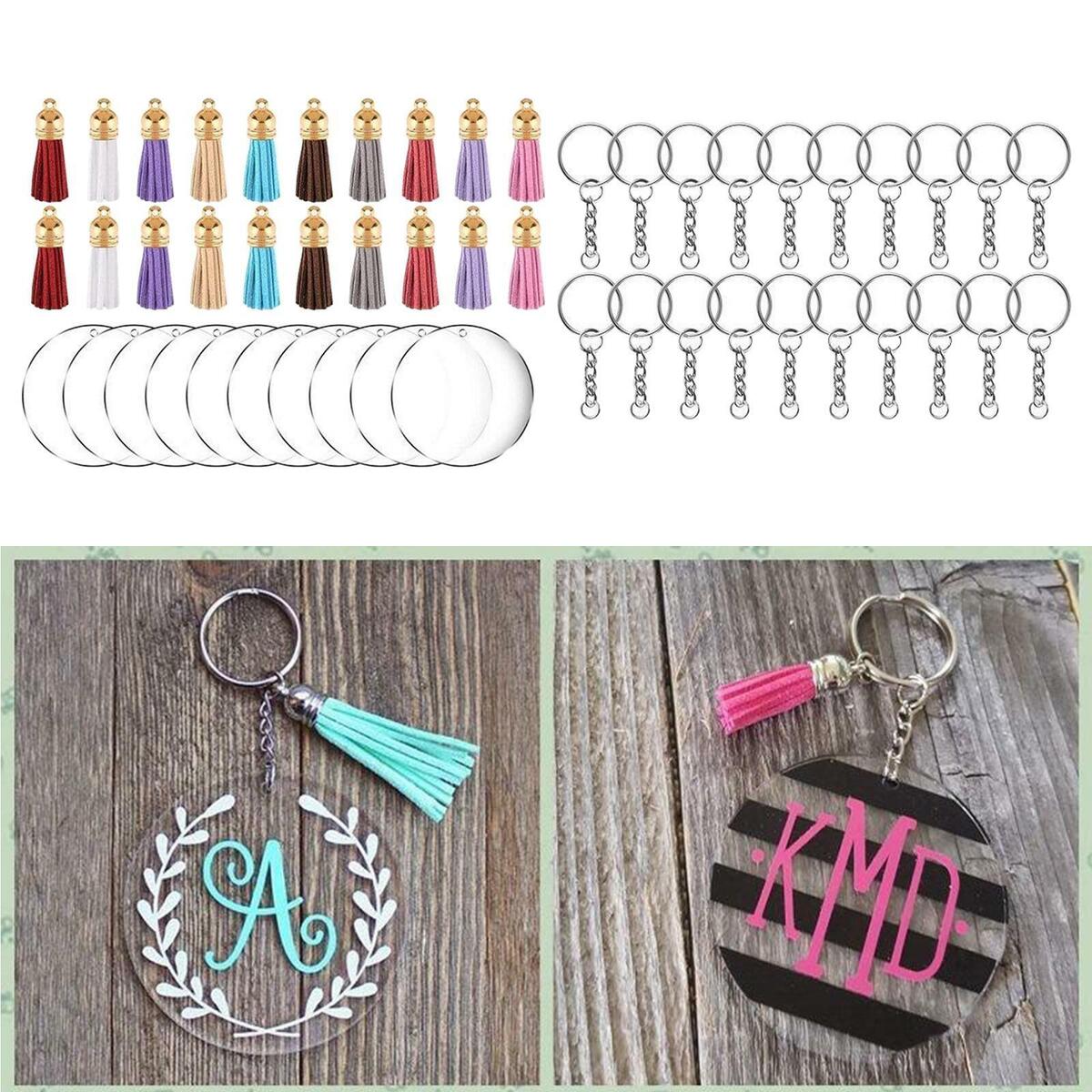 90x clear acrylic circle washers key bands blanks tassels pendants