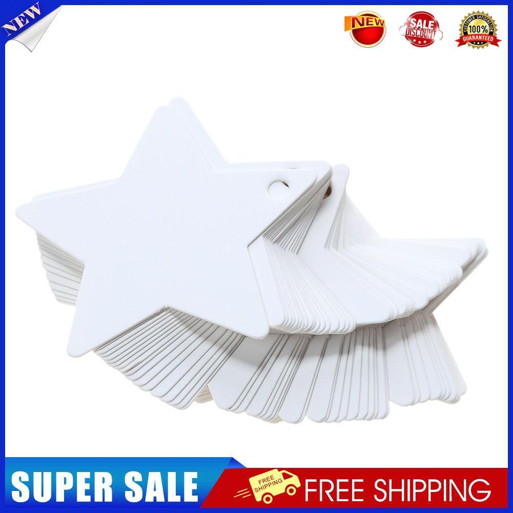 50pcs Kraft Paper Pendant Five-pointed Star Cards Home Party Decor(White)