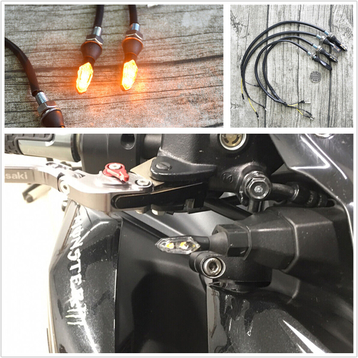 4 Pcs Mini Aluminum 12V Motorcycle General LED Turn Signal Light Indicator Lamps
