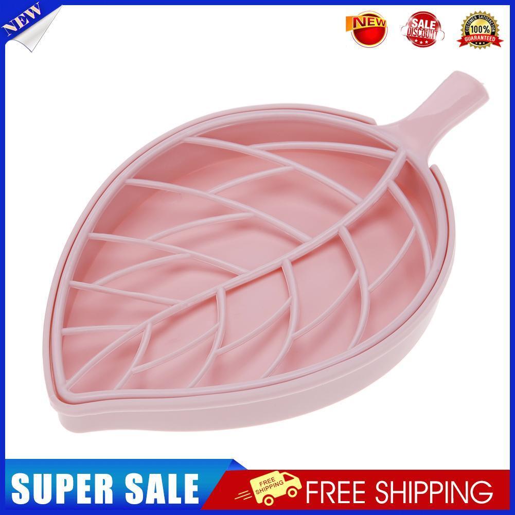 Double Layer Leaf Shape Drain Soap Box Soap Storage Holder Container(Pink)