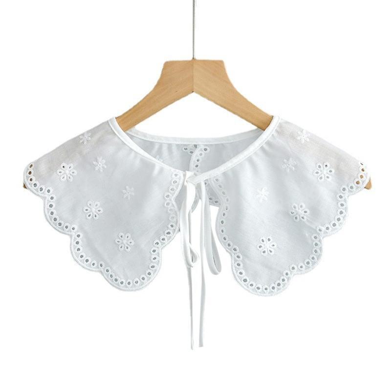 Women Faux Collar Shawl Aesthetic Sweet Embroidery Little Dots Floral Scarf Cape