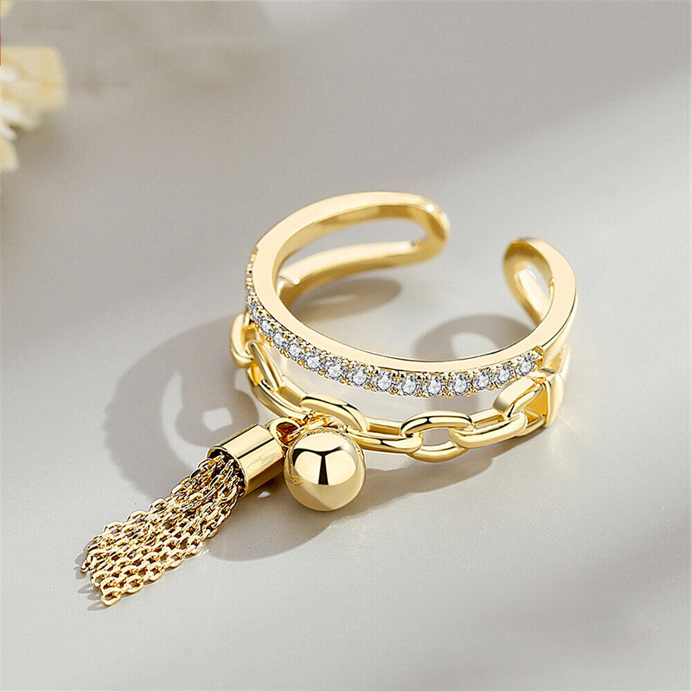 Engagement Rhinestone Gothic Zircon With Spike Pendant Link Chain Tassel Ring