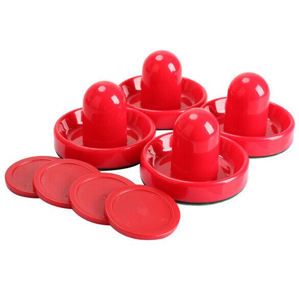 4Pcs Air Hockey Table Goalies with 4pcs Puck Felt Pusher Mallet Grip Red