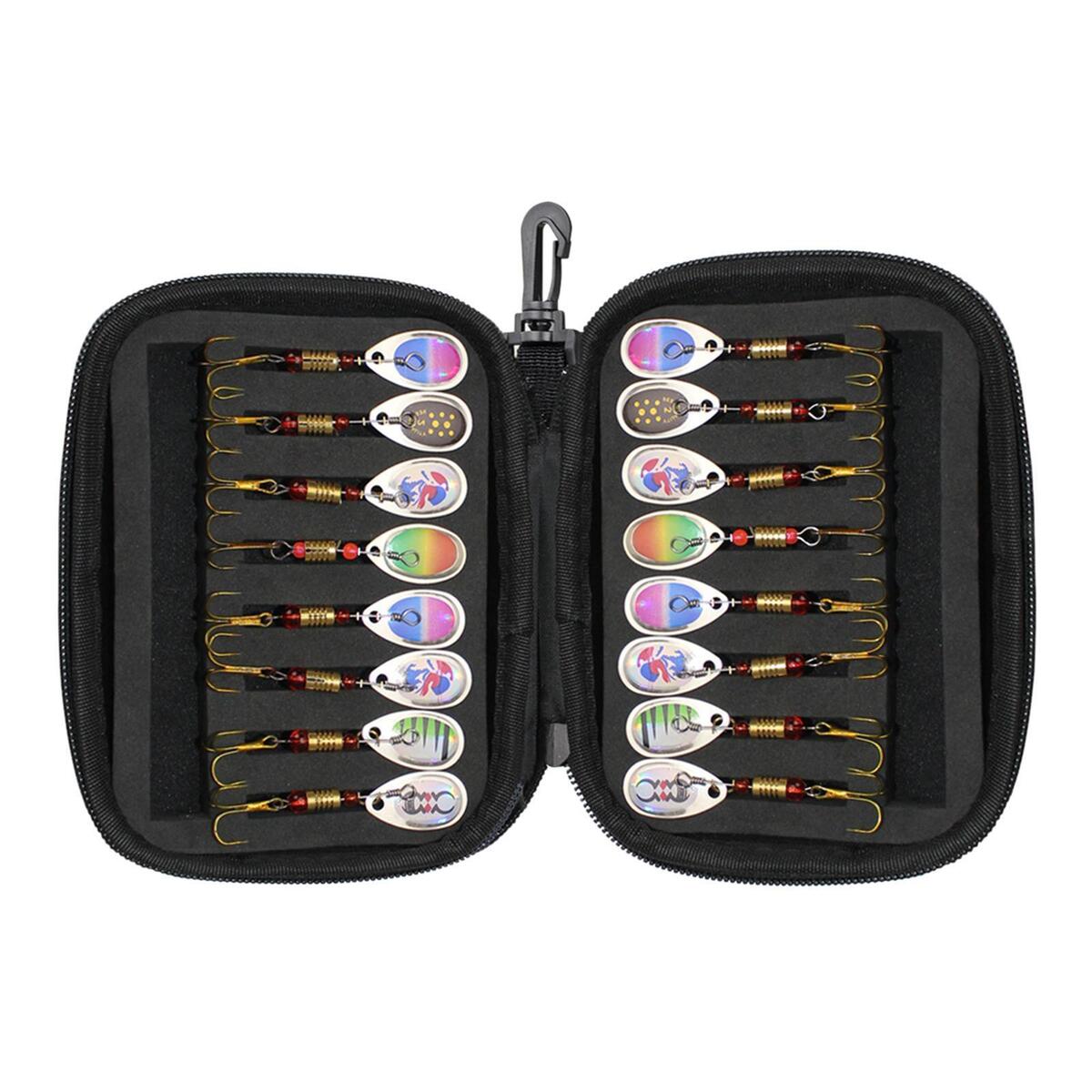 Set of 16 Fishing Lures Spinner Baits with Carry Bag for Bass Trout Salmon