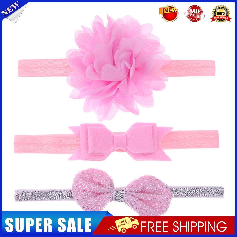 3pcs Baby Girls Elastic Bowknot Flower Headband Headwear Hair Band(Purple)