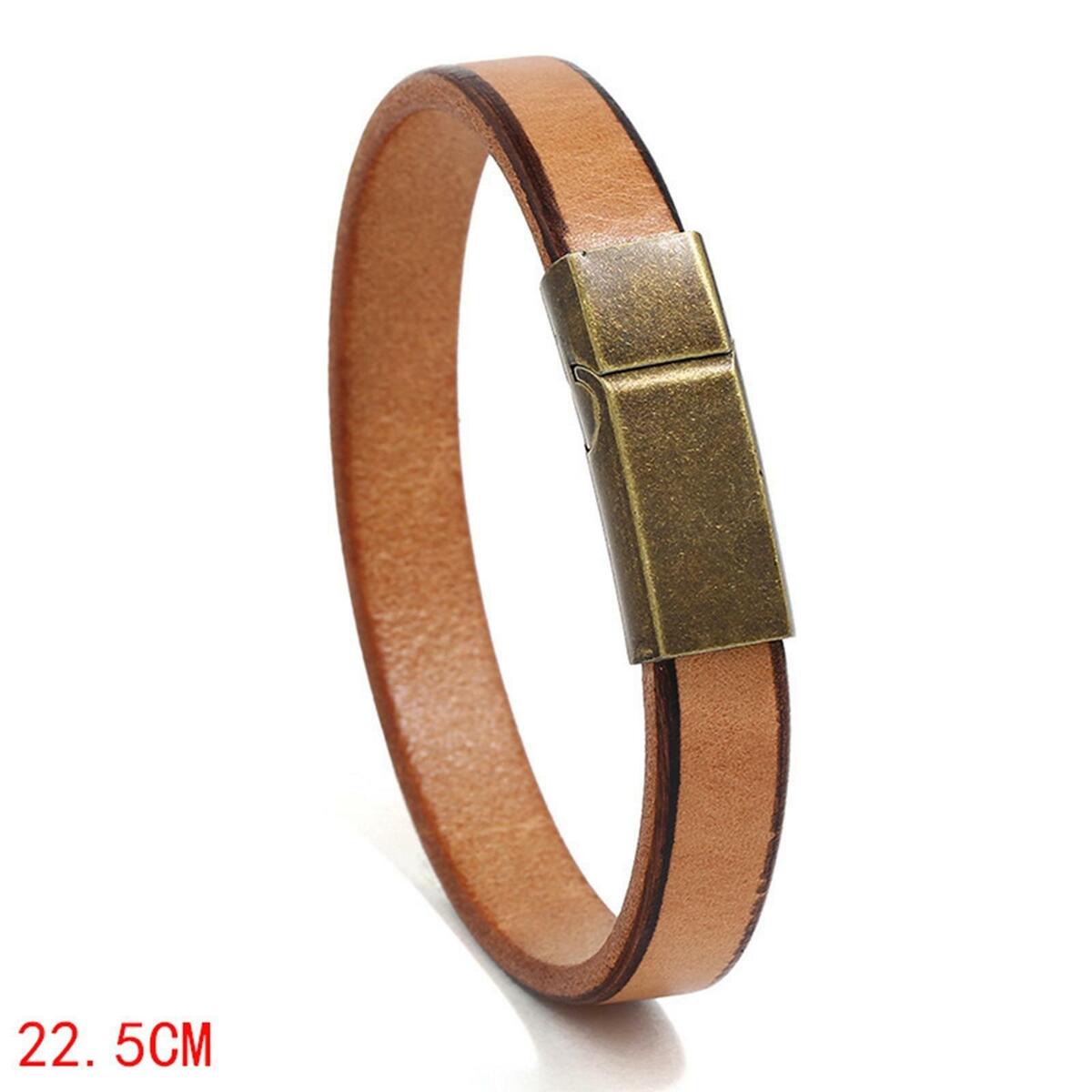 PU Leather Wristband Bracelet Cuff Wrap Jewelry Bangle 20.5cm Dark Brown+PU