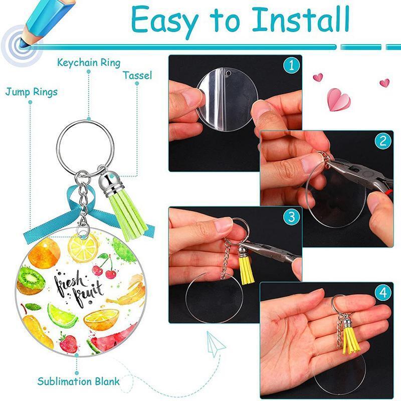144Pcs DIY Keychain Charms Kit Acrylic Keychains for Key Ring Charm Tote Pendant