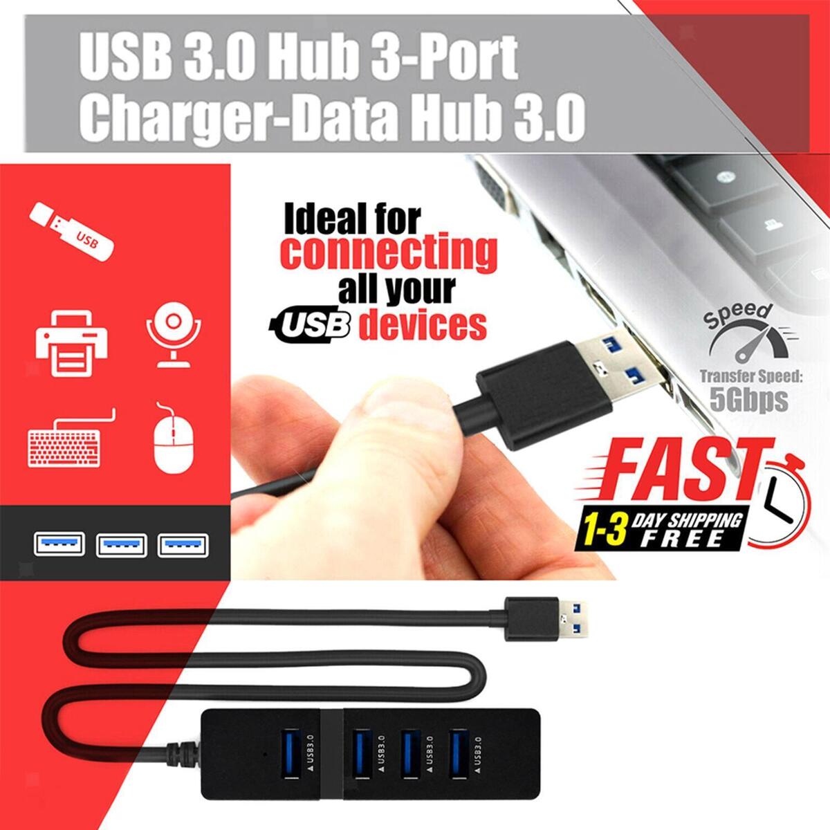 Portable 4 Ports USB 3.0 Hub Multi Splitter Expansion Data USB Hub for Laptop