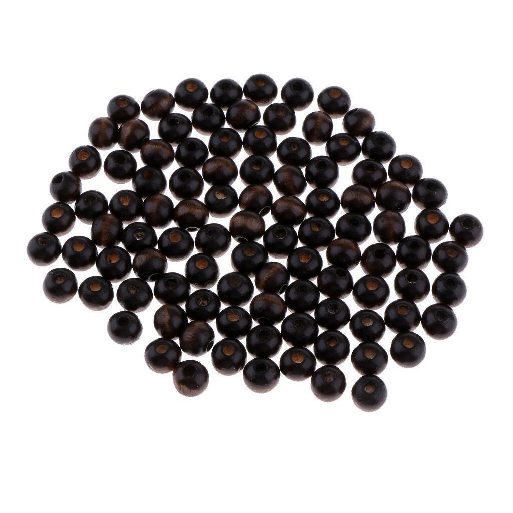 100 Pieces Black Round Wooden Beads Loose Beads for Kids Beading Craft 8mm