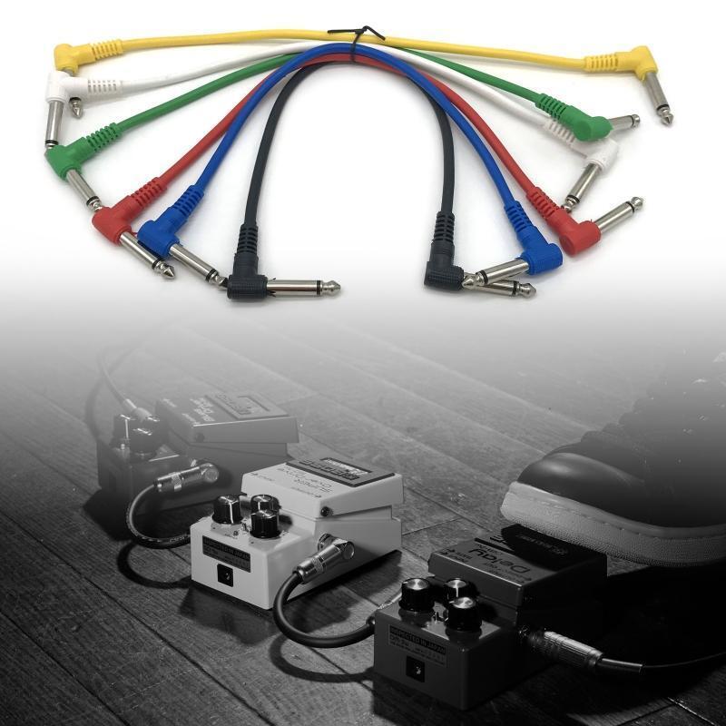 PVC and Metal Guitar Audio Cables, 6-lamp Cables 30cm, 6.35mm Right Angle