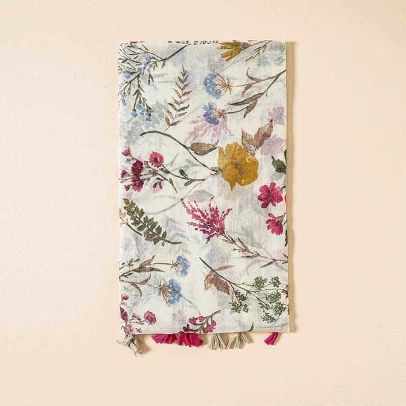 Flower Beach Neckerchief Tassel Shawl Scarf Cotton Linen Shawls And Wraps