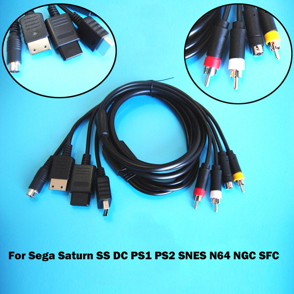 for Sega Saturn SS DC PS1 PS2 N64 NGC SFC Game Console 1.8M AV-S RCA Video Cable