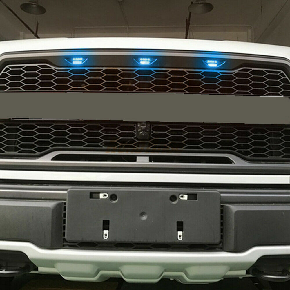 3x LED Ice Blue Grille Gril Mark light DRL Fit For Ford F-150 Raptor 2010-2018