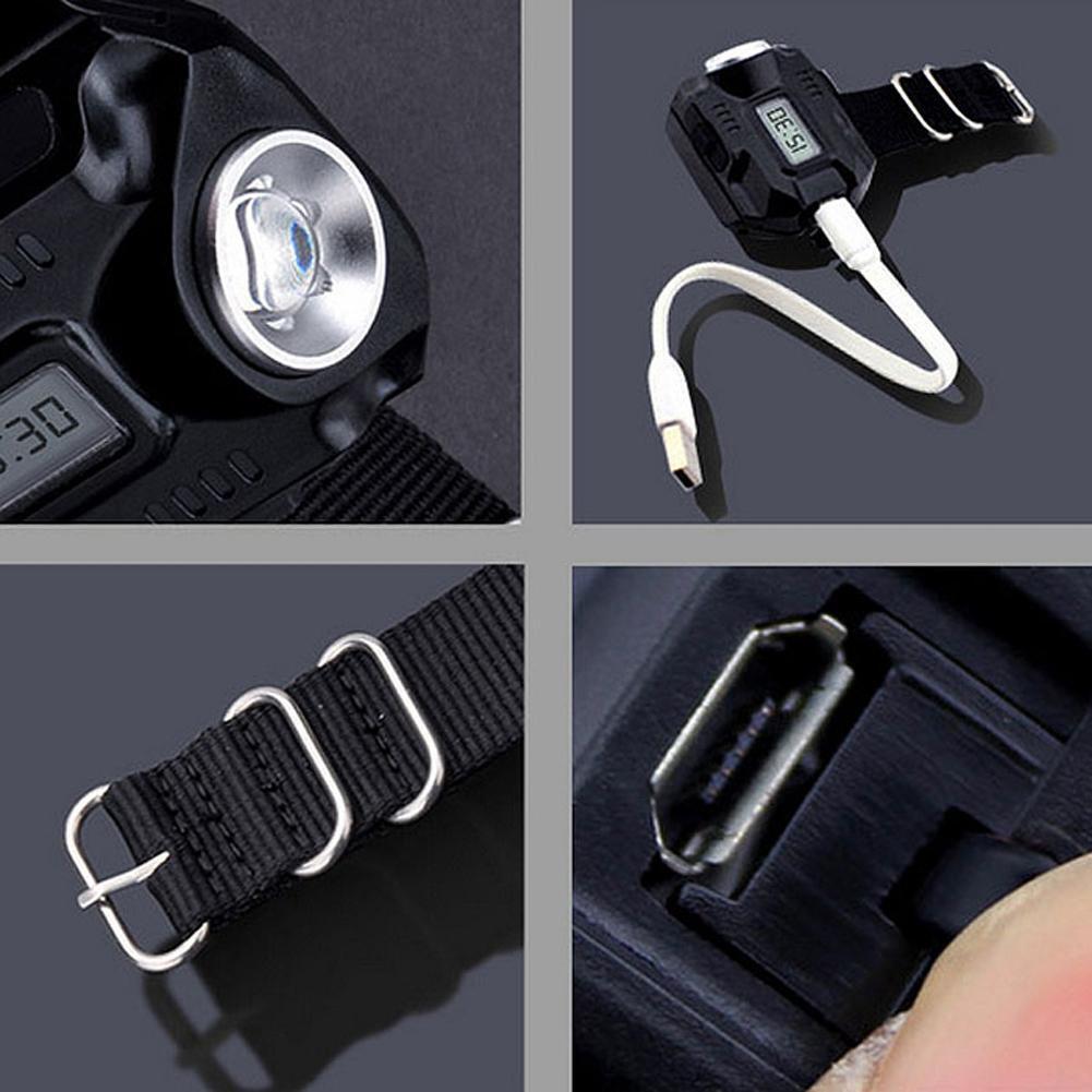 LED Wrist Flashlight Torch USB Rechargeable Outdoor Camping Waterproof Lamp