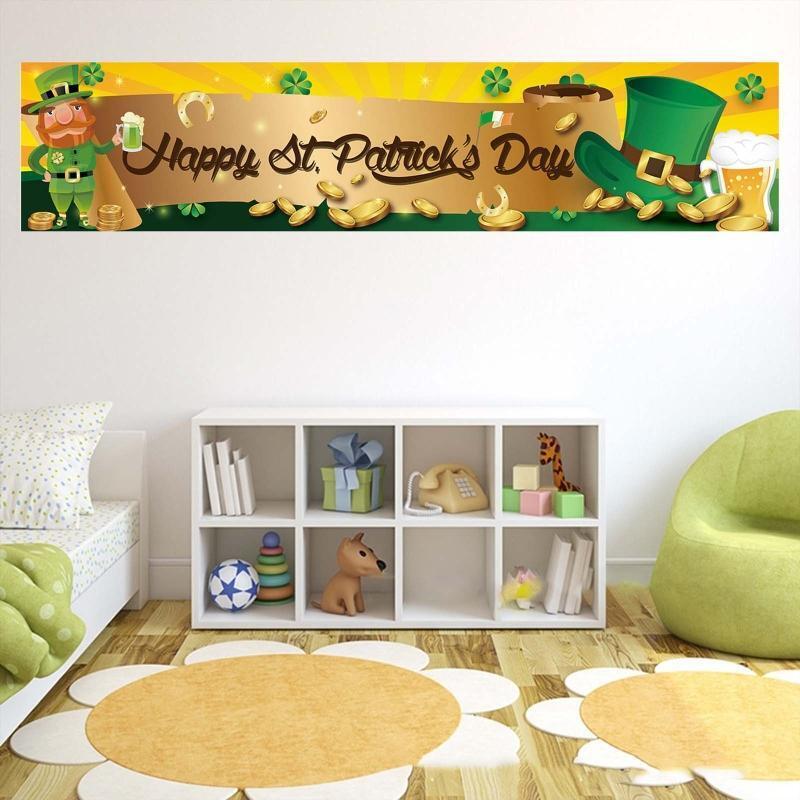 Saint Patrick's Day Banner Lucky Shamrock Hat Hanging Flag Party Supplies