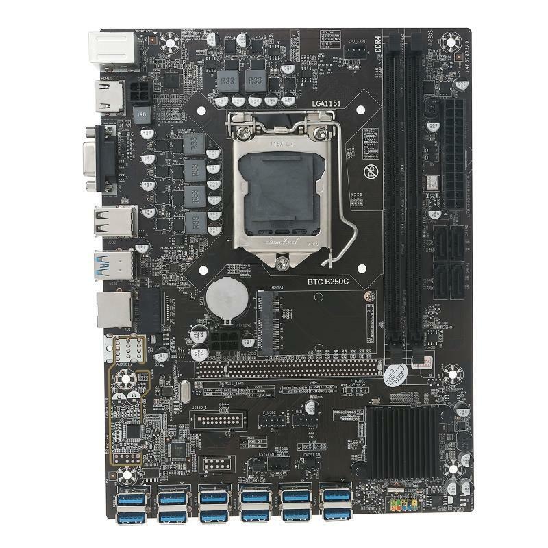 B250C BTC Mining Motherboard LGA 115 DDR4 Memory 12 PCI-E Video Slots for Mining