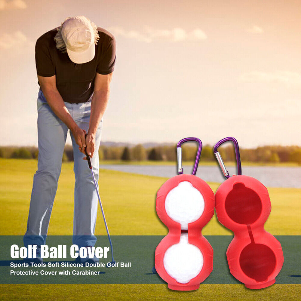 Sports Silicone Double Golf Ball Protective Cover with Carabiner (Red)