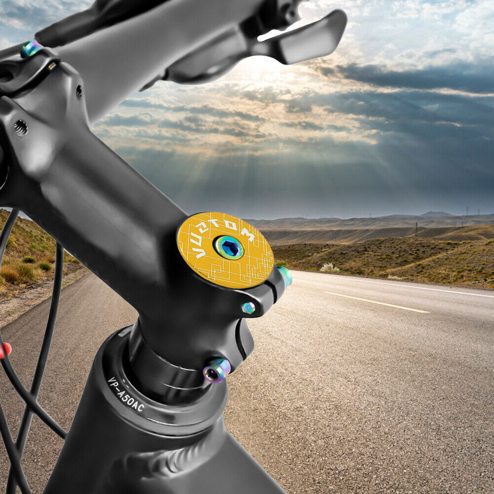 MTB Bike Headset Cover w/ Screw Bicycle Fork Tube Stem Cap Covers (Yellow)