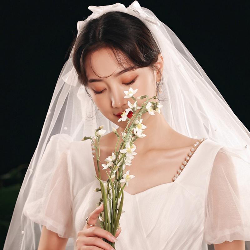 Wedding Bridal Veil Simple Cut Edge Short Sheer Veils 2 Tiers 24-32 Inch Long