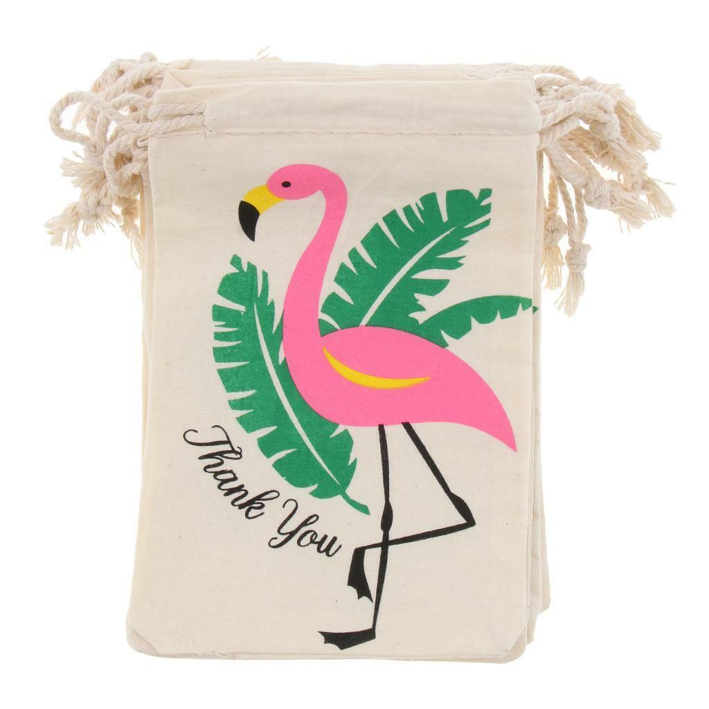 20pcs Flamingo Thank you  Linen Jewelry Pouch Drawstring Bag Favor