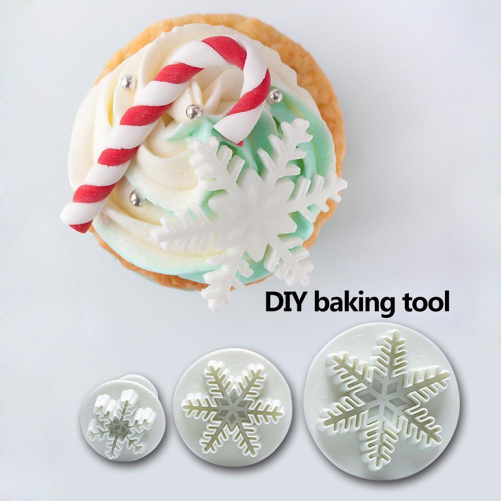 3pcs Snowflake Embossed Mould Fondant Cake Decoration Mold DIY Baking Tools