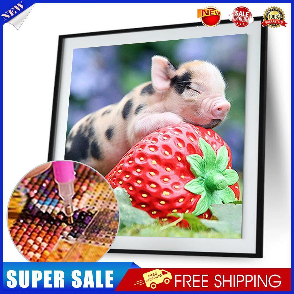 Diamond Painting Baby Pig Sleep on Strawberry Cross Stitch Embroidery Decor
