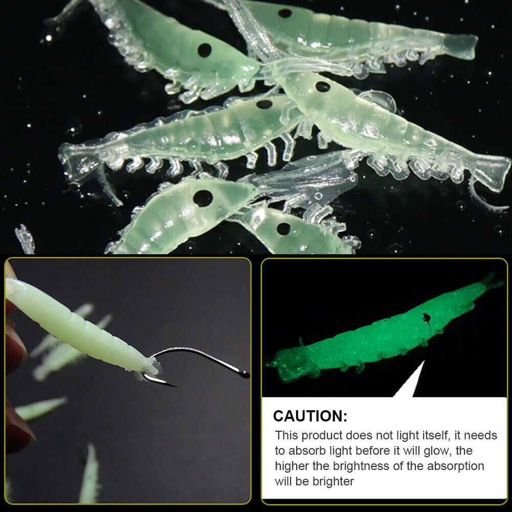 50pcs Luminous Shrimp Soft Lure 3cm Night Fishing Bait Fluorescent Glow