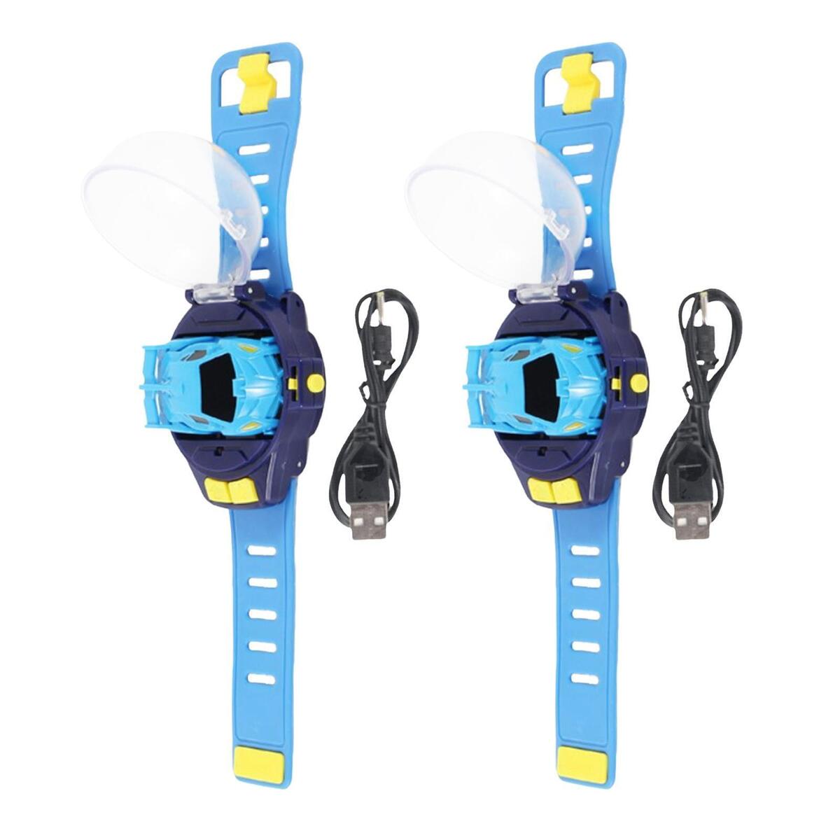 2pcs Mini Cartoon RC Small Car Analog Watch for Kids Toddlers Children Blue