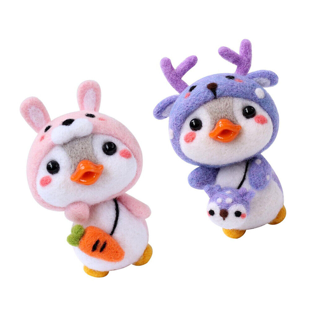 2  Cartoon Penguin Needle Felting Kits Felting Needle Wool Elk