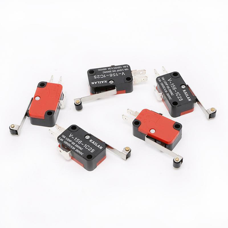 5Pcs Micro Limit Switch Long V-156-1C25 Hinge Roller Momentary SPDT Snap Action