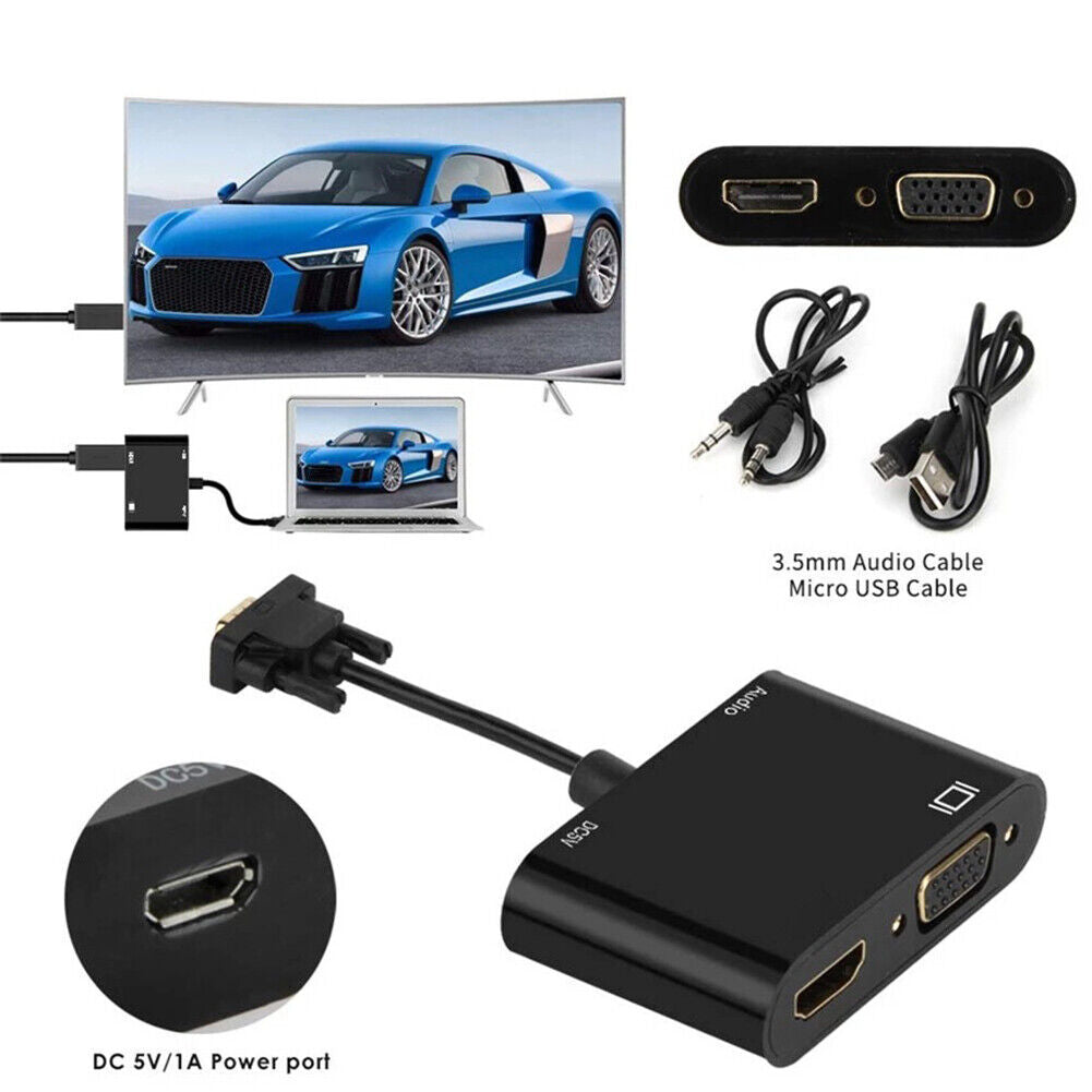 3 in 1 VGA to HDMI-Compatible Adapter+3.5mm Audio Jack+VGA Converter Set