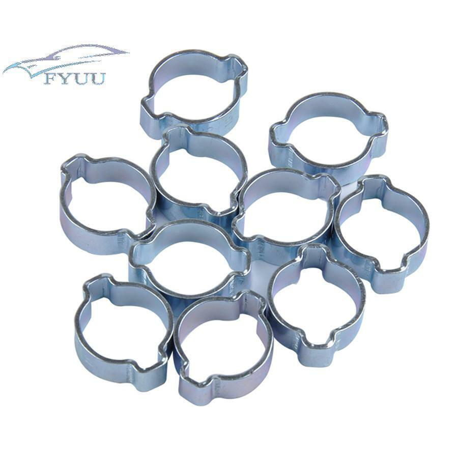100 × Double Ear Hose Clips Water Fuel Air Clamps For Zinc Plated Assortment Box