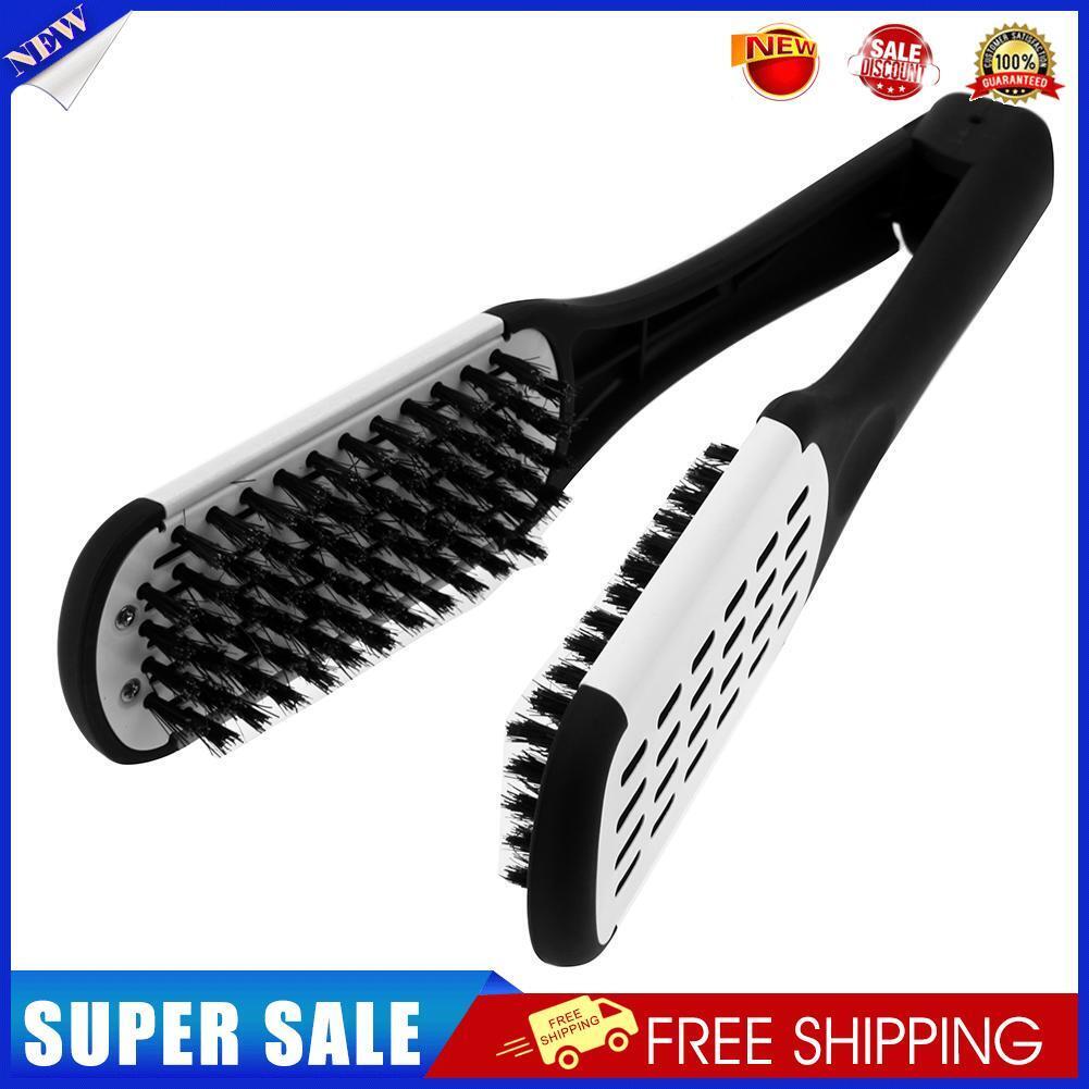 Plywood Bristles Comb Straightener Electric Heat Brush Hair Straightener