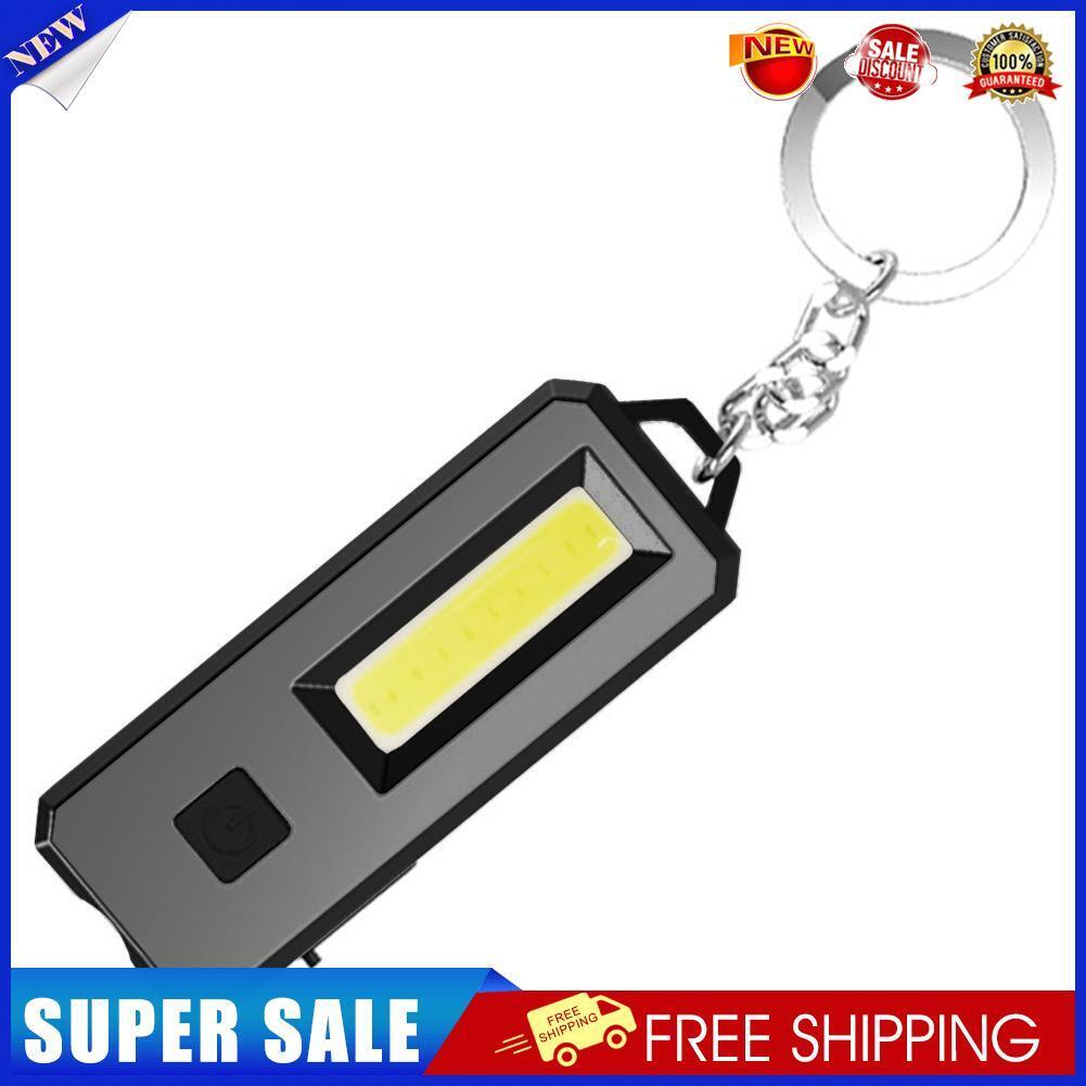 COB LED Mini Flashlight Keychain Outdoor Waterproof Pocket Work Lamp Black