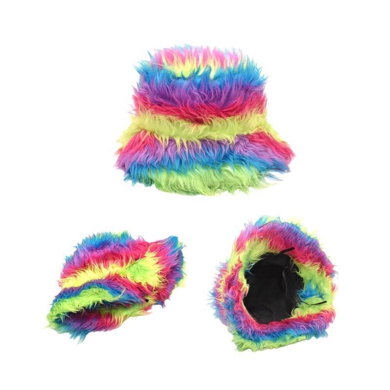 Winter Faux Fur Furry Bucket Hat Fluffy Warm Hat Plush Fisherman Hat for Teens