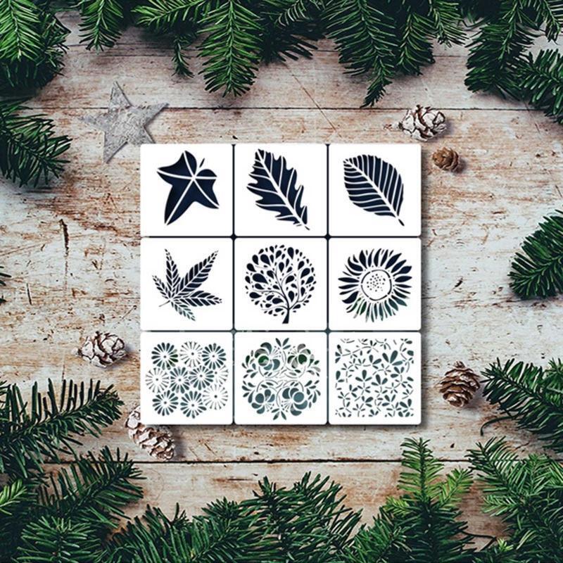 DIY Stencils Floral Leaves Painting Template for DIY Art Scrapbook Journal 9pcs