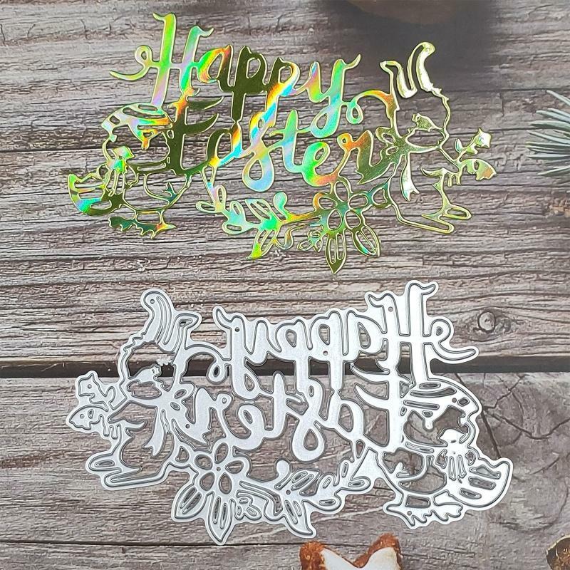 Happy Easter Word with Bunny Chick Metal Cutting Dies Stencil DIY Scrapbook Mold