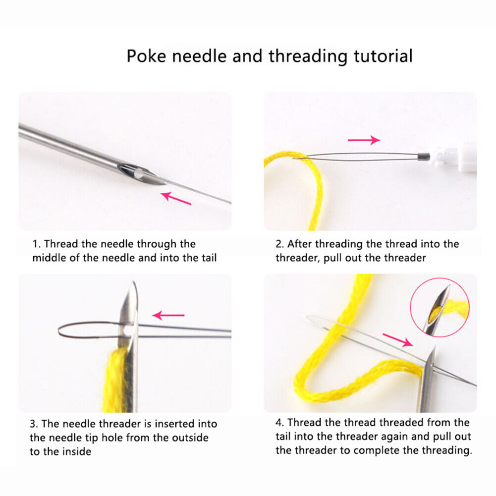 Punch Needle Set 3 Needles 2 Threaders Craft Tool for Embroidery DIY(A+B)
