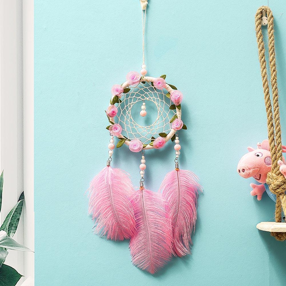 Pink Feathers Handmade Dreamcatcher Craft Dream Catcher Net Home Wall Decor
