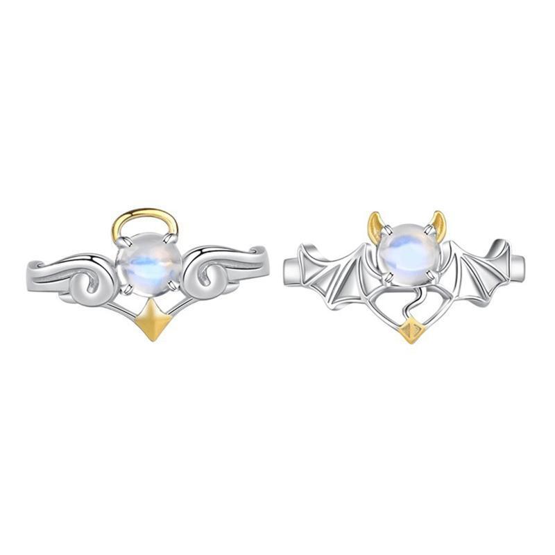 2 Pieces Women Men Lovers Ring Angel Demon Couple Ring Adjustable Open Ring Gift