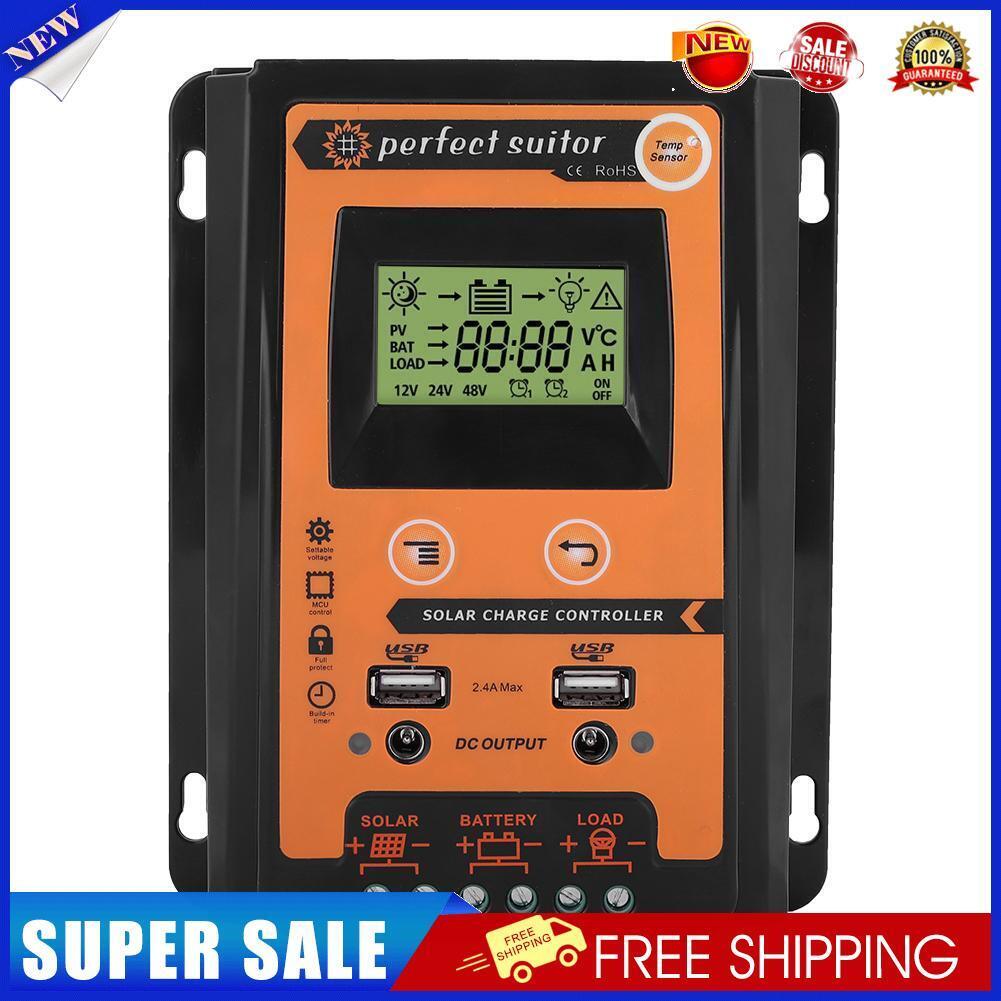 30A MPPT Solar Charge Controller Regulator with LCD Dual USB Output 12V 24V