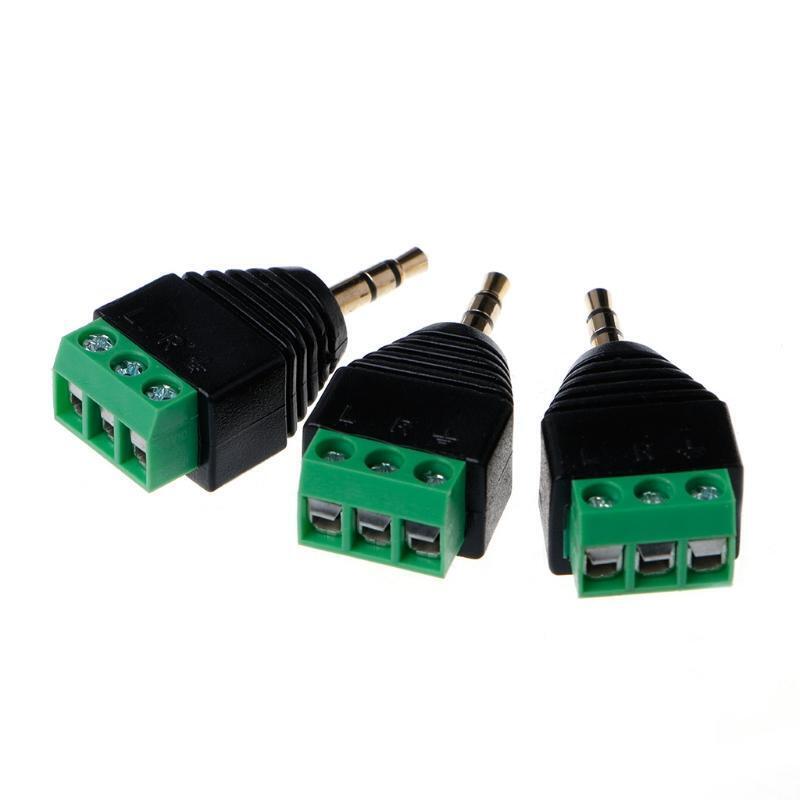 3 Pcs Video AV Balun 3.5mm 1/8" Stereo Male to AV 3 Screw Terminal Plug